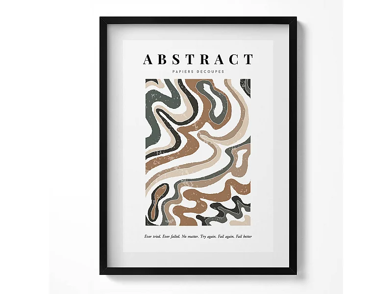 Decoratief schilderij met zwarte lijst, Lineaire bohemien abstractie 60 x 80 cm – Perfect voor de woon- of slaapkamer