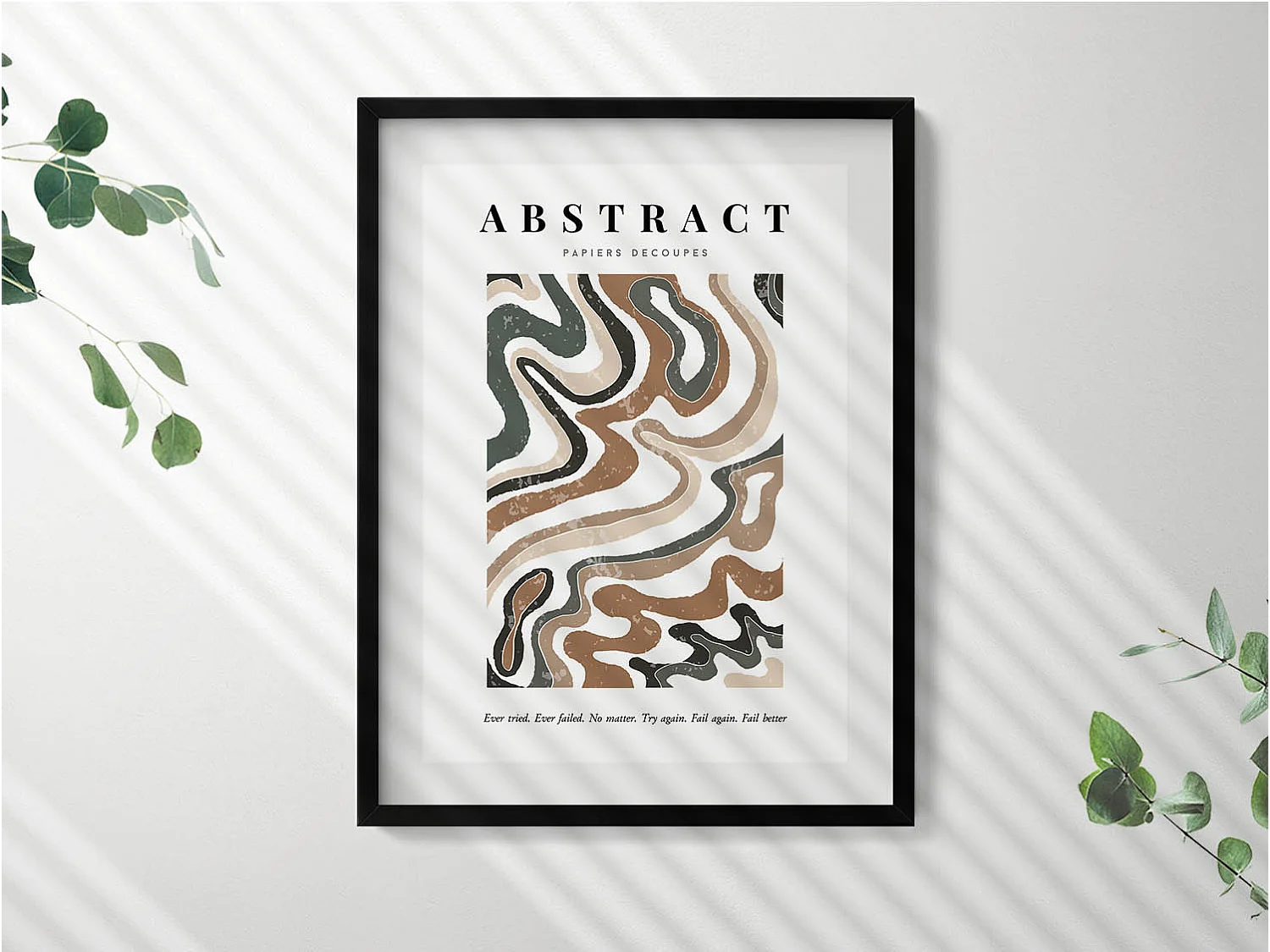 Decoratief schilderij met zwarte lijst, Lineaire bohemien abstractie 60 x 80 cm – Perfect voor de woon- of slaapkamer