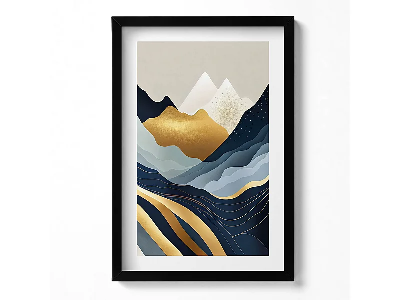 Dekoratives Gemälde mit schwarzem Rahmen, Abstrakte Berge 40 x 60 cm – Perfekt für das Wohn- oder Schlafzimmer