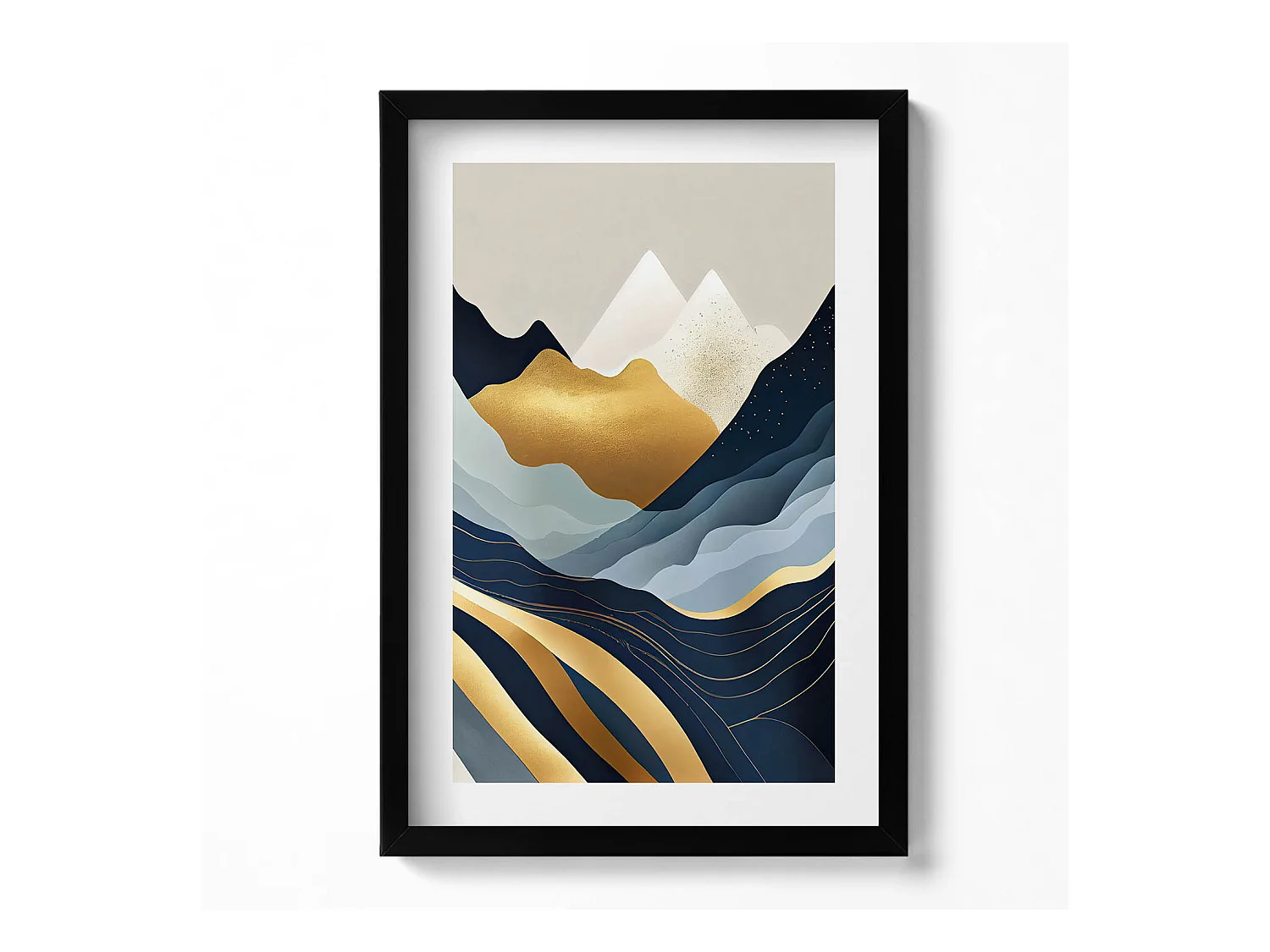 Tableau décoratif avec cadre noir, Montagnes abstraites 40 x 60 cm– Parfait pour le salon ou la chambre