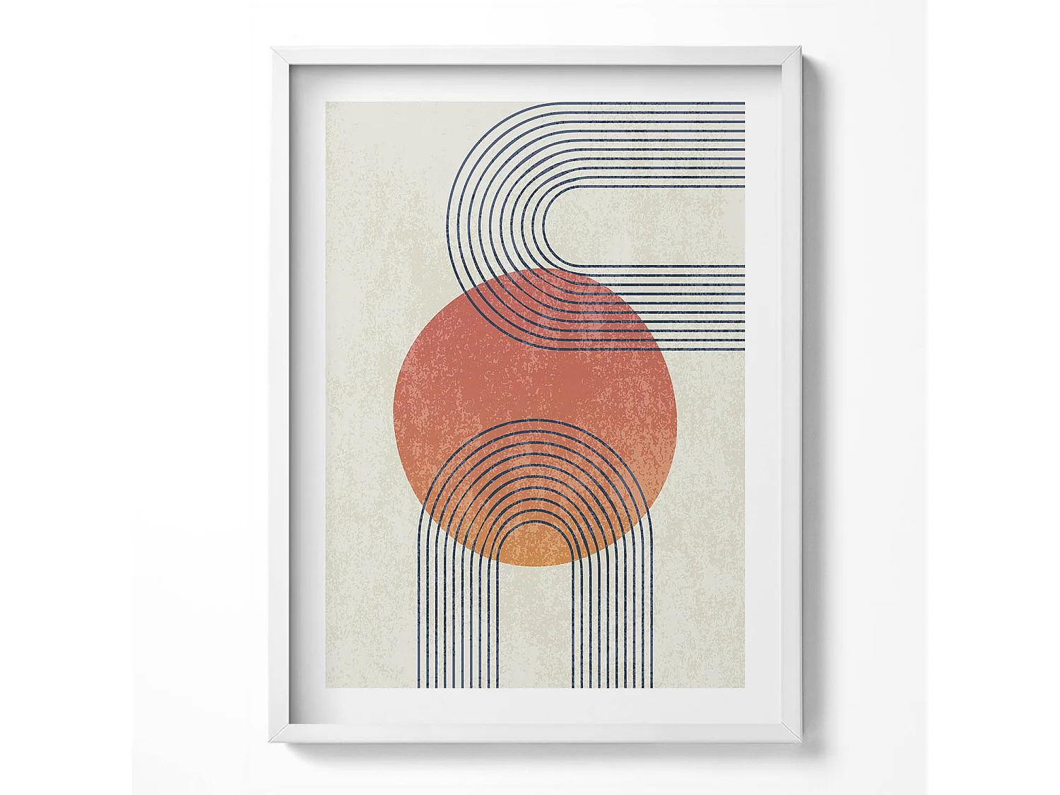 Tableau décoratif avec cadre blanc, Lignes et cercle d'art moderne 60 x 80 cm– Parfait pour le salon ou la chambre