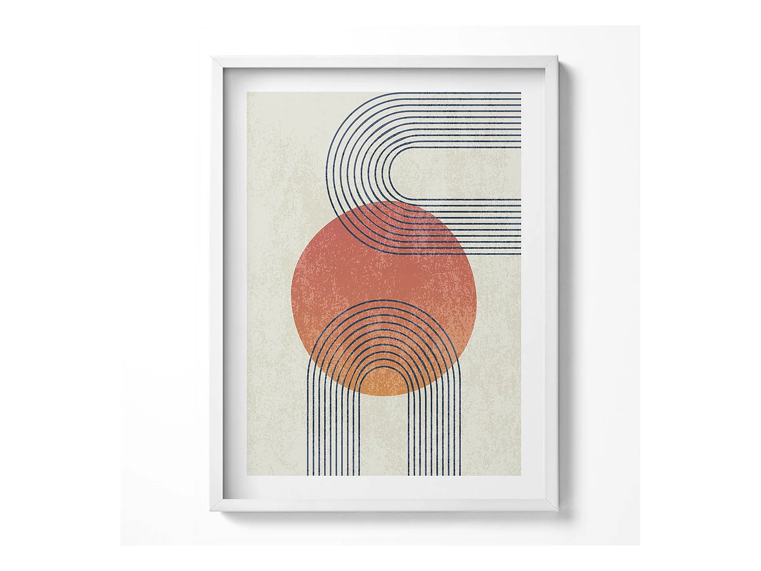 Tableau décoratif avec cadre blanc, Lignes et cercle d'art moderne 60 x 80 cm– Parfait pour le salon ou la chambre