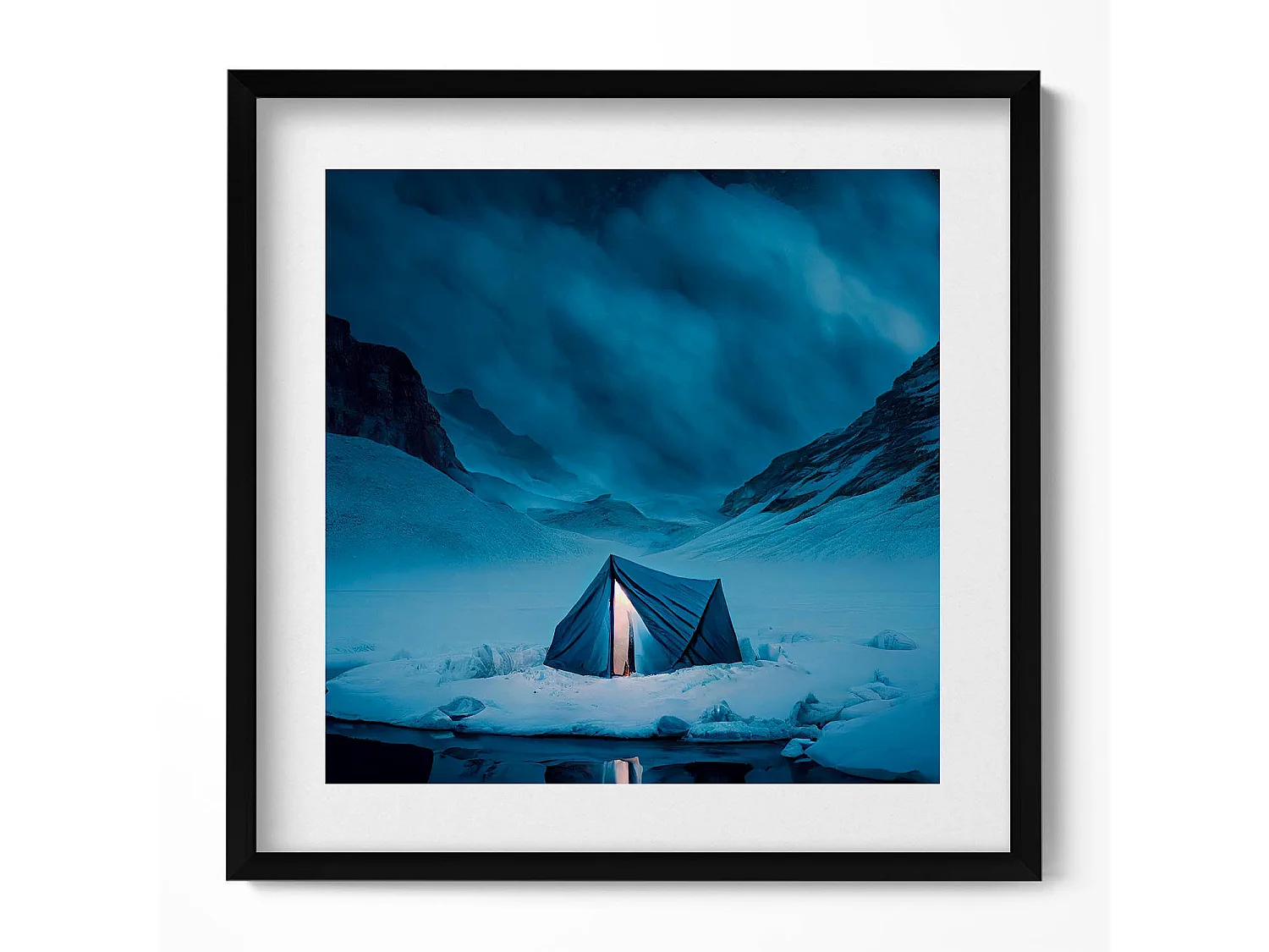 Dekoratives Gemälde mit schwarzem Rahmen, Linien und Kreis moderner Kunst 50 x 50 cm – Perfekt für das Wohn- oder Schlafzimmer