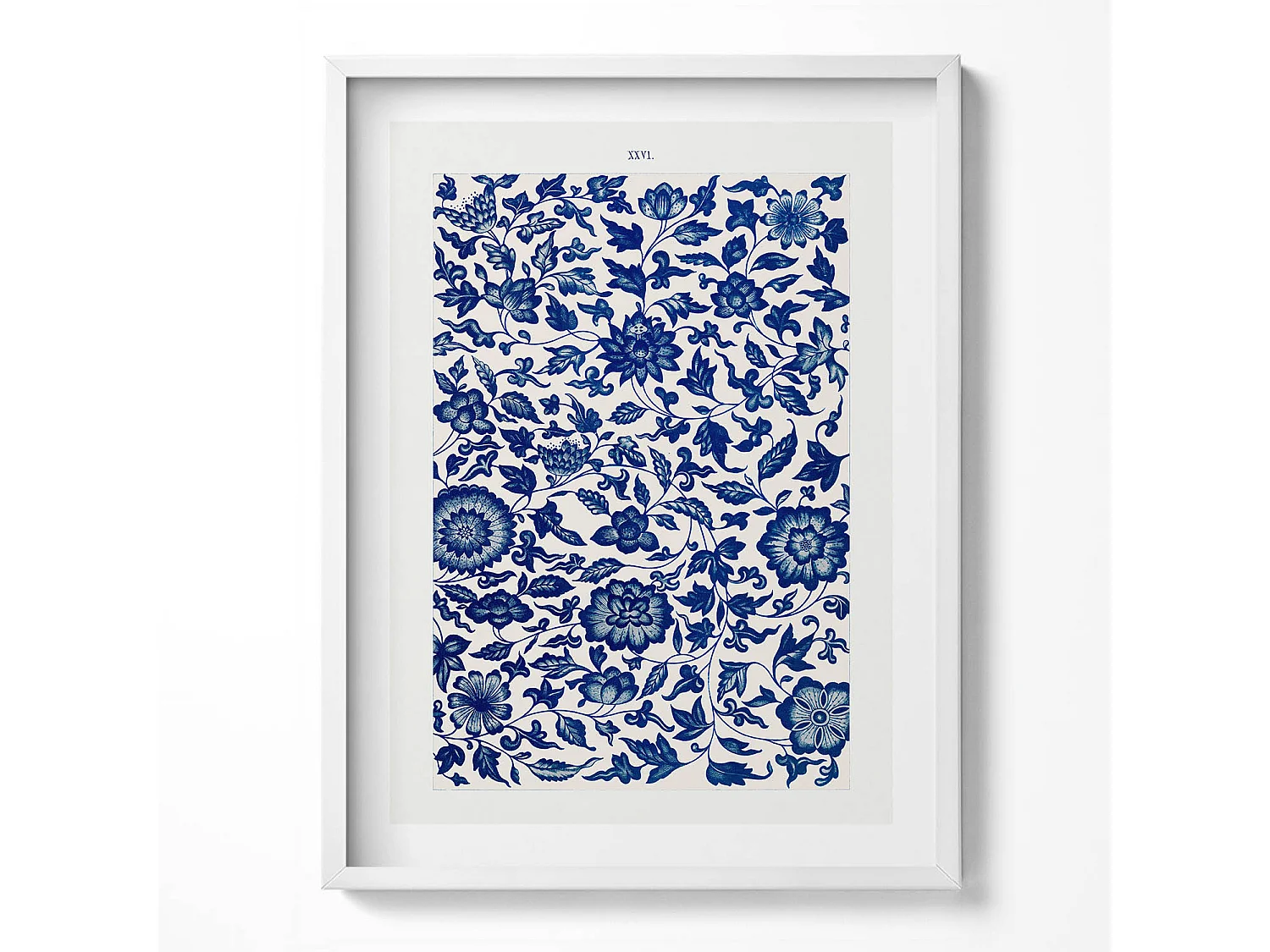 Decoratief schilderij met witte lijst, vintage bloemmotief 60 x 80 cm – Perfect voor de woon- of slaapkamer