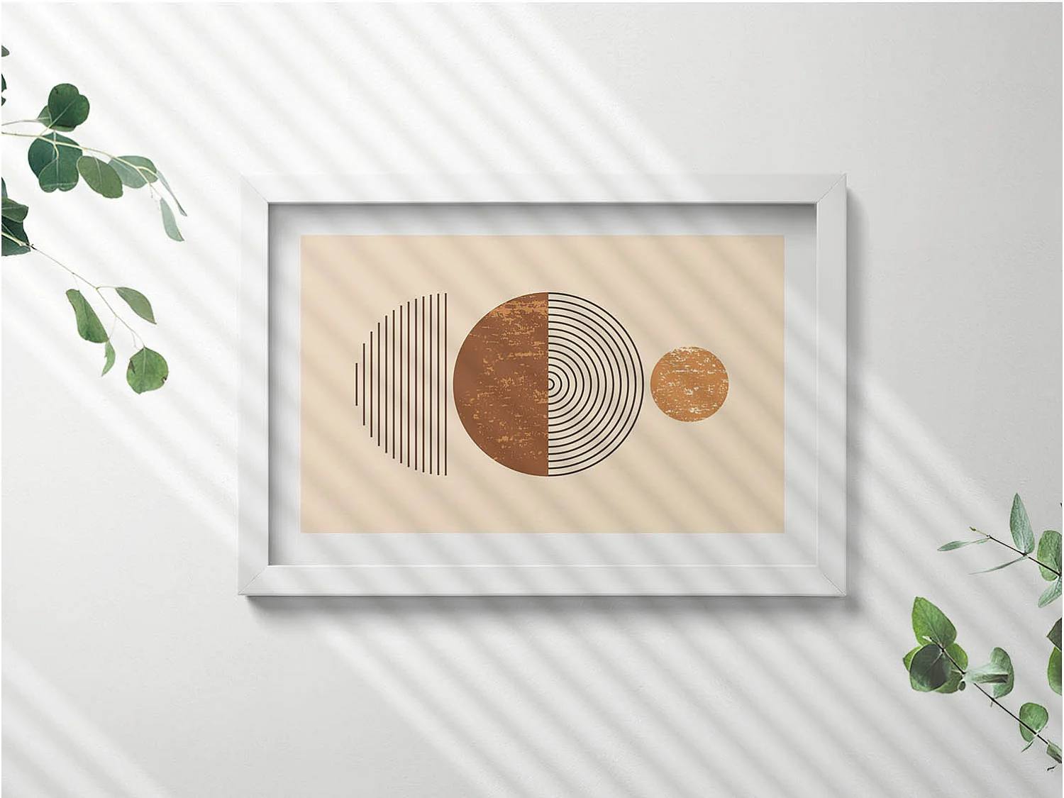 Dekoratives Gemälde mit weißem Rahmen, geometrische Kunst im Bohème-Stil 30 x 20 cm – perfekt für das Wohn- oder Schlafzimmer