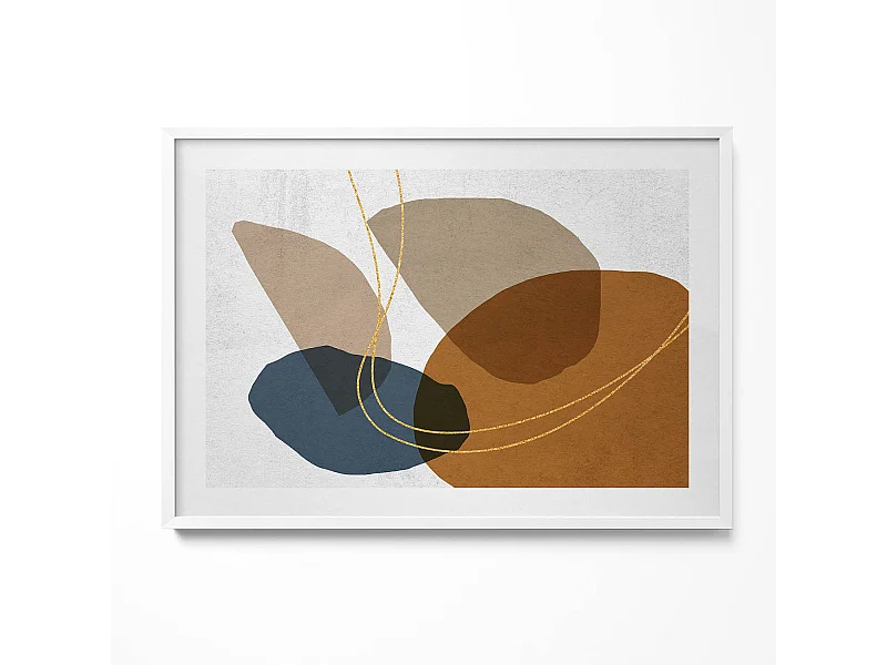 Decoratief schilderij met witte lijst, abstracte bohemien compositie 100 x 70 cm – Perfect voor de woon- of slaapkamer