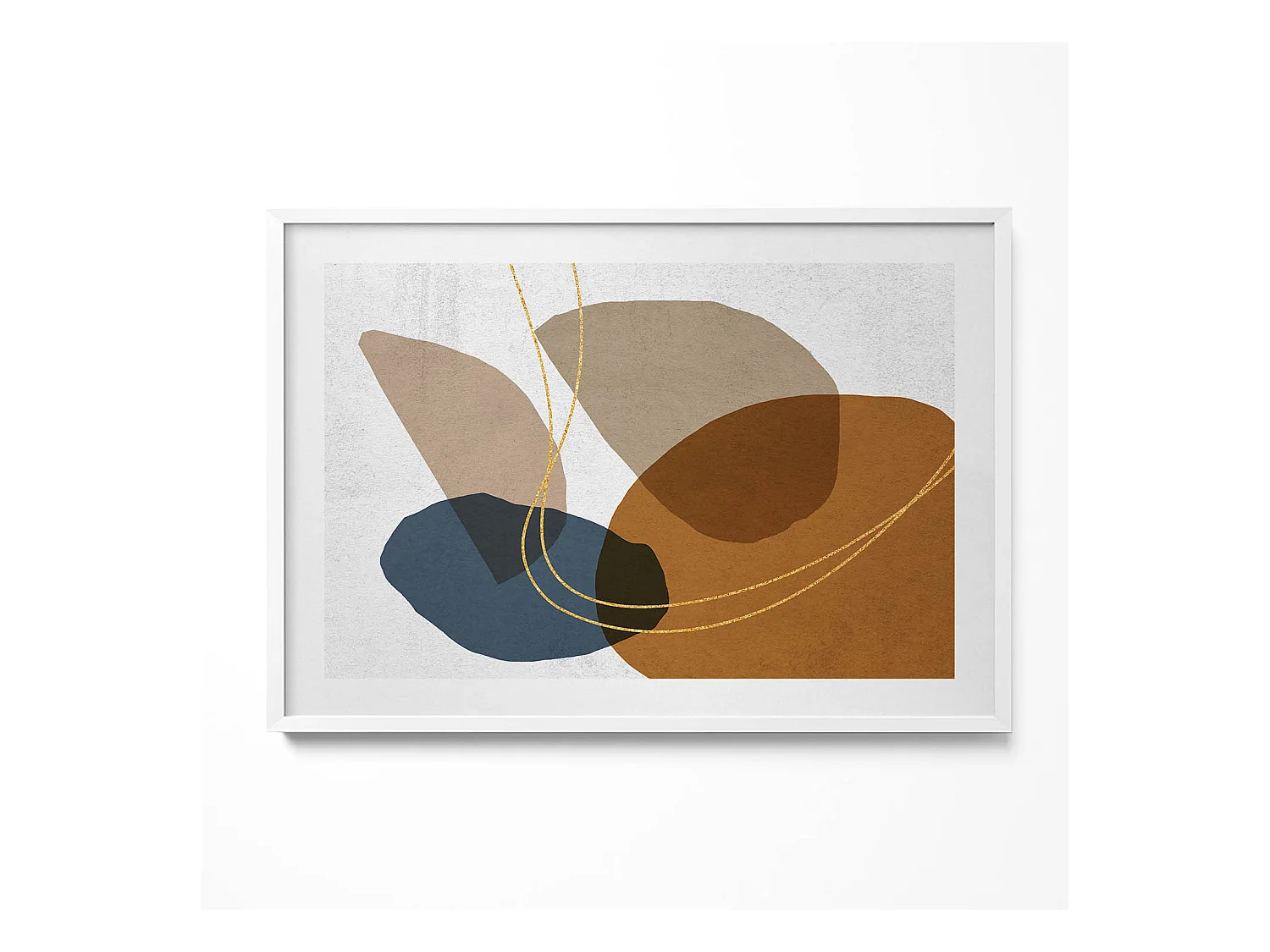 Tableau décoratif avec cadre blanc, Composition bohème abstraite 100 x 70 cm– Parfait pour le salon ou la chambre