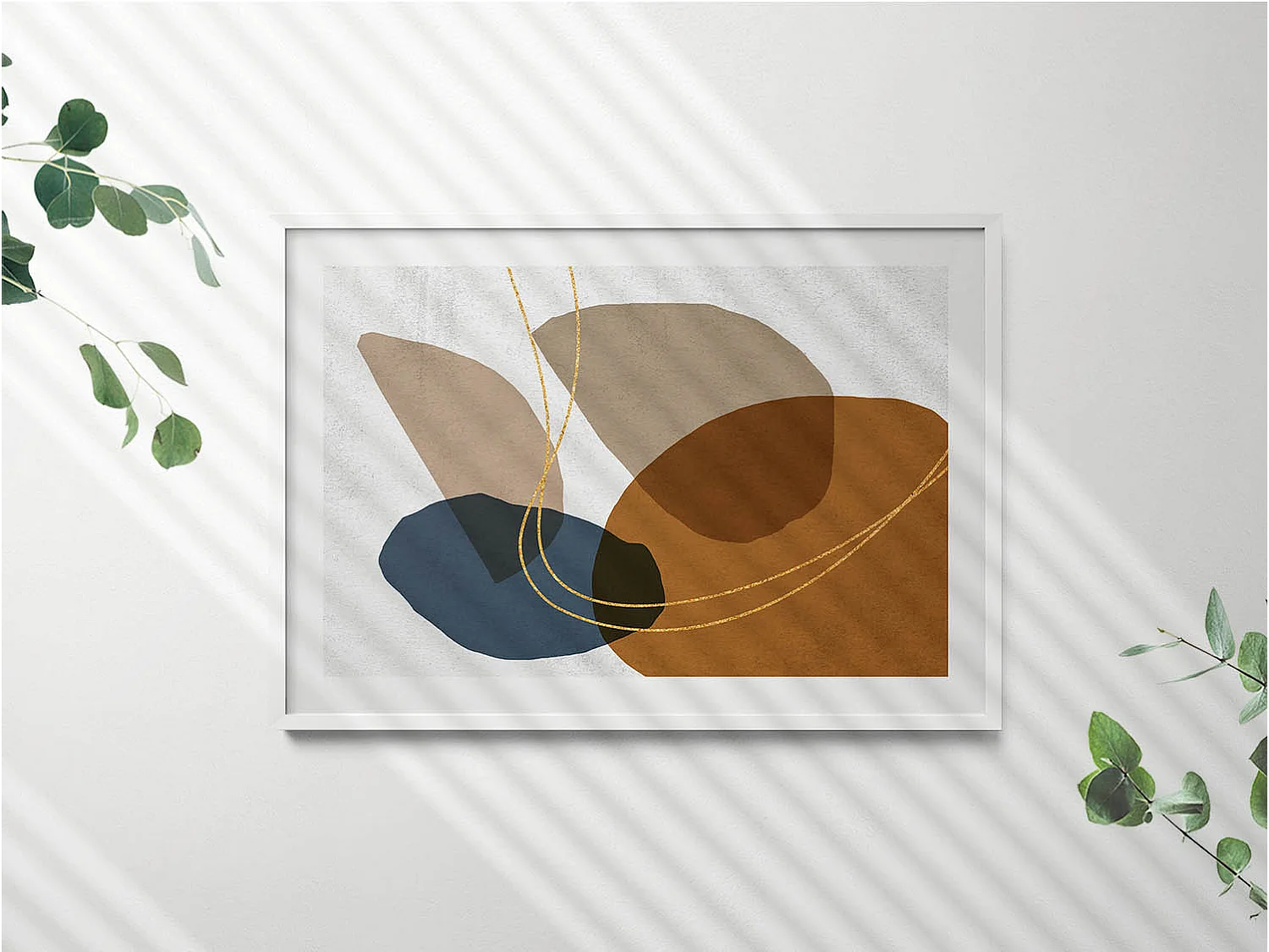 Dekoratives Gemälde mit weißem Rahmen, abstrakte böhmische Komposition 100 x 70 cm – perfekt für das Wohn- oder Schlafzimmer