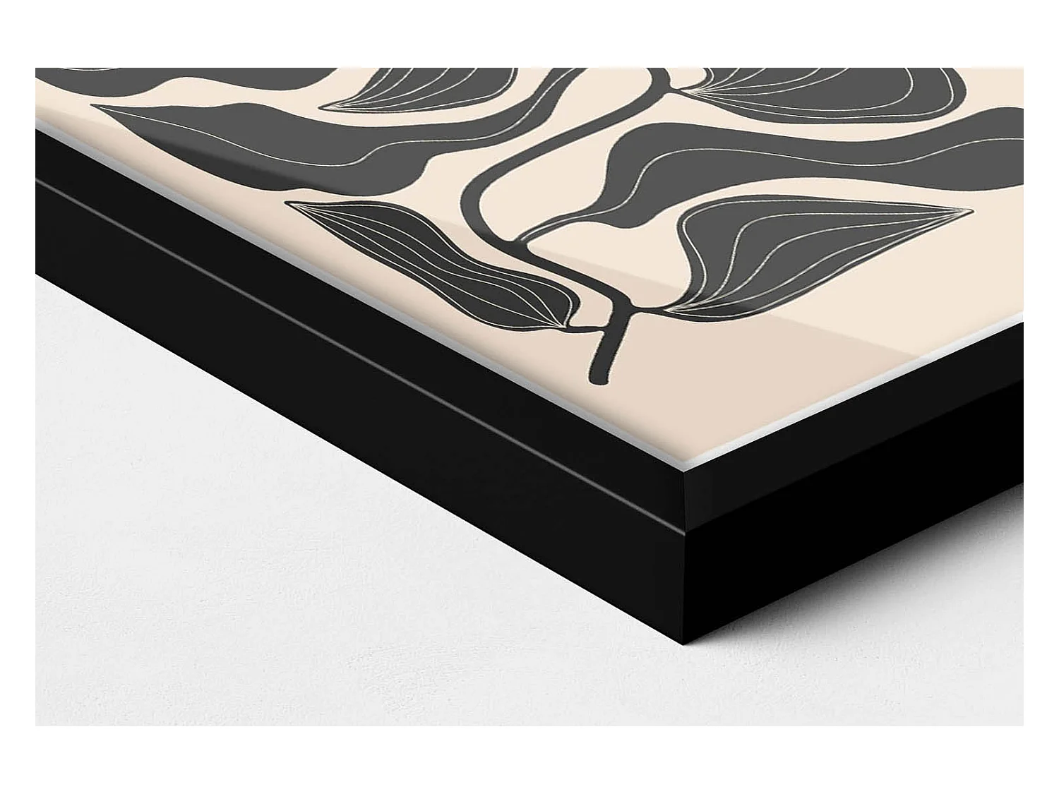 Dekoratives Gemälde mit schwarzem Rahmen, minimalistische Pflanzen 20 x 30 cm – perfekt für das Wohn- oder Schlafzimmer