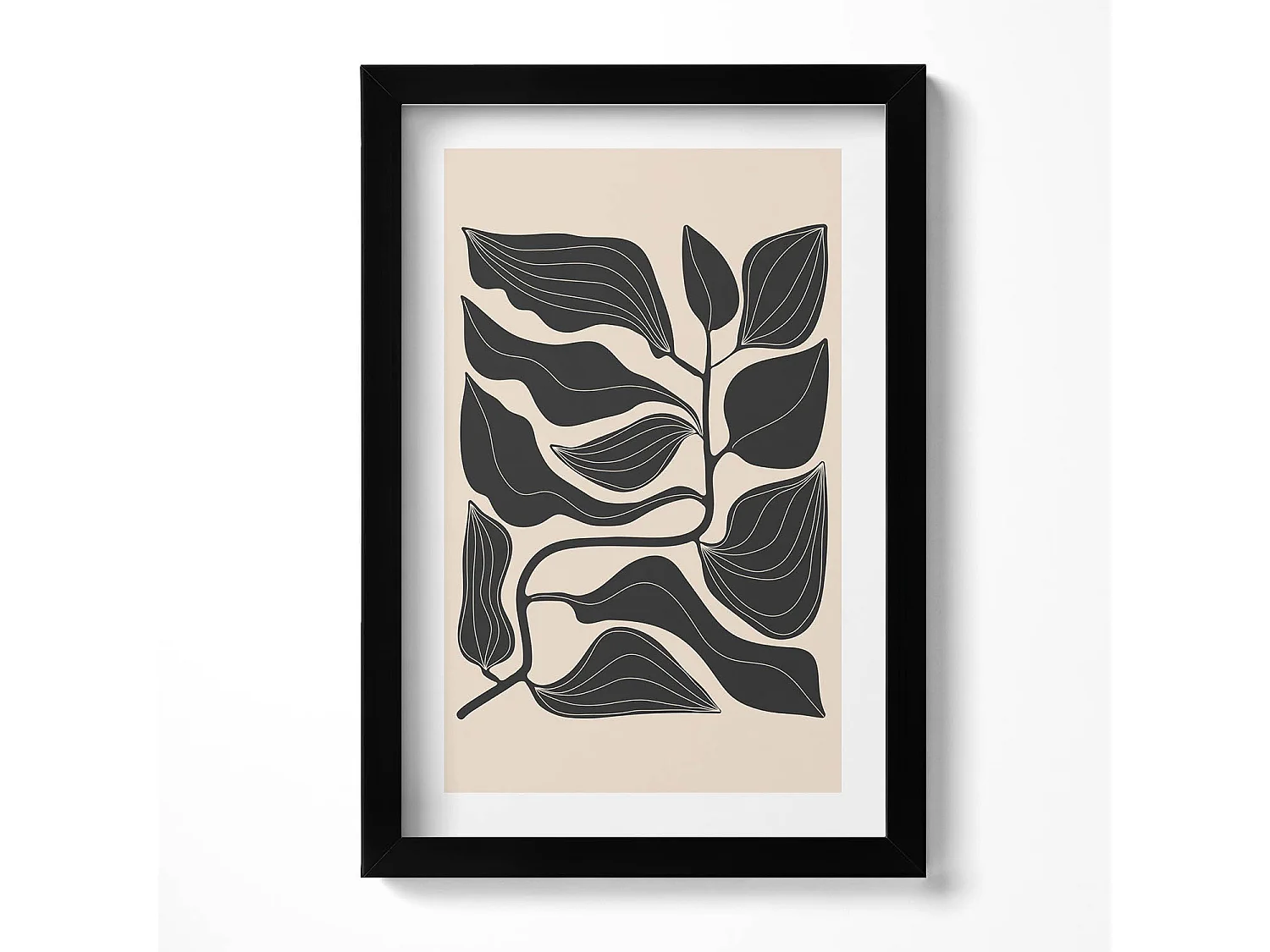 Tableau décoratif avec cadre noir, Plantes minimalistes 20 x 30 cm – Parfait pour le salon ou la chambre
