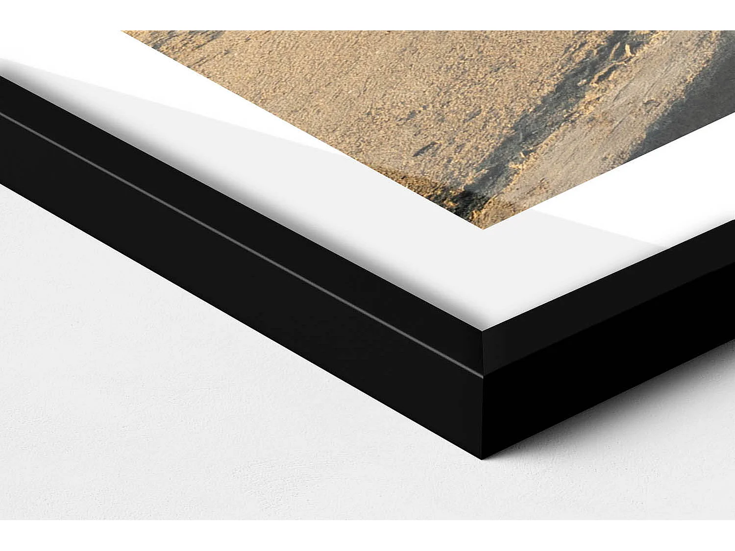 Dekoratives Gemälde mit schwarzem Rahmen, Blaues Auto am Meer 100 x 70 cm – Perfekt für das Wohn- oder Schlafzimmer