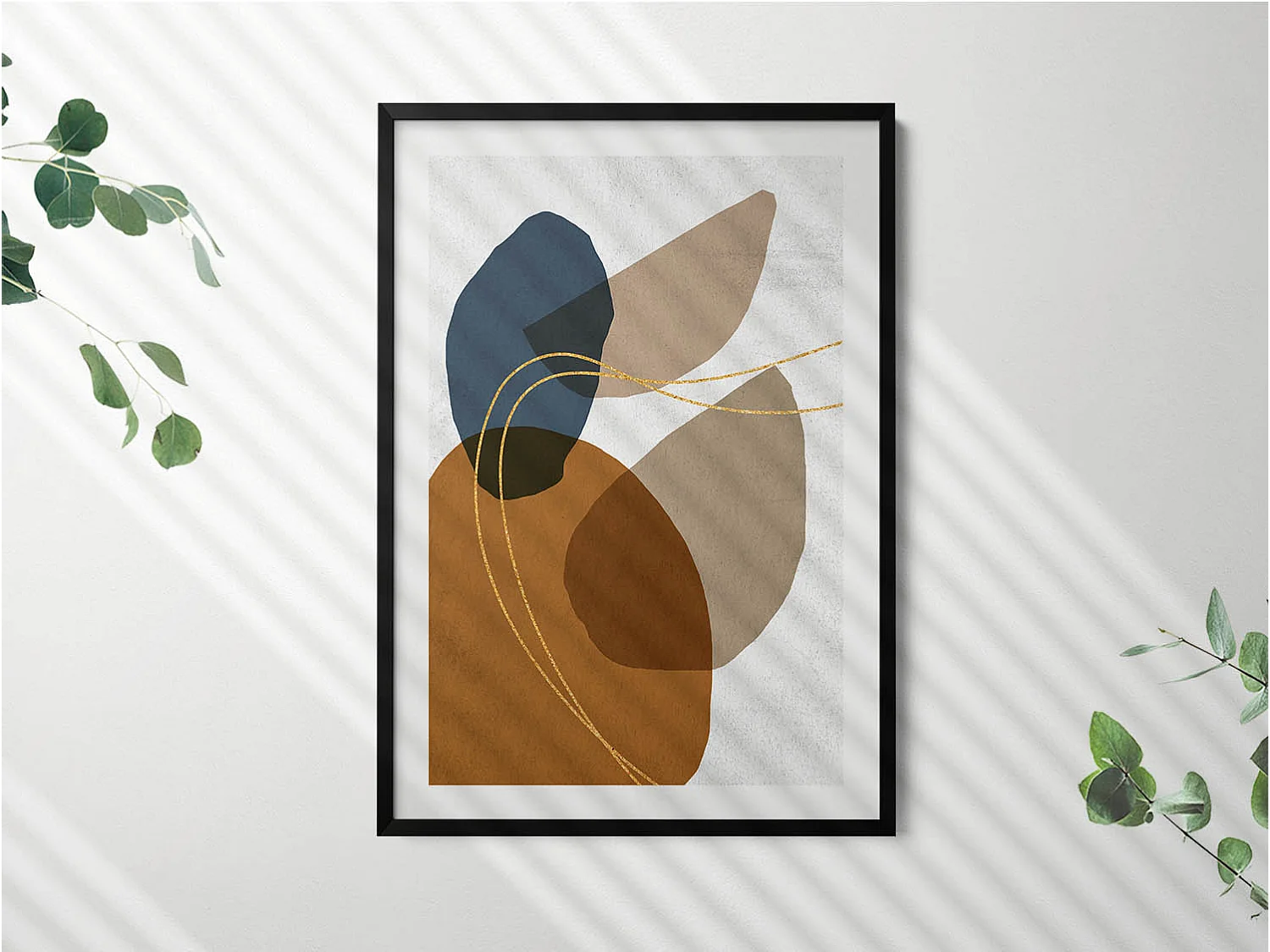 Dekoratives Gemälde mit schwarzem Rahmen, abstrakte böhmische Komposition 70 x 100 cm – perfekt für das Wohn- oder Schlafzimmer