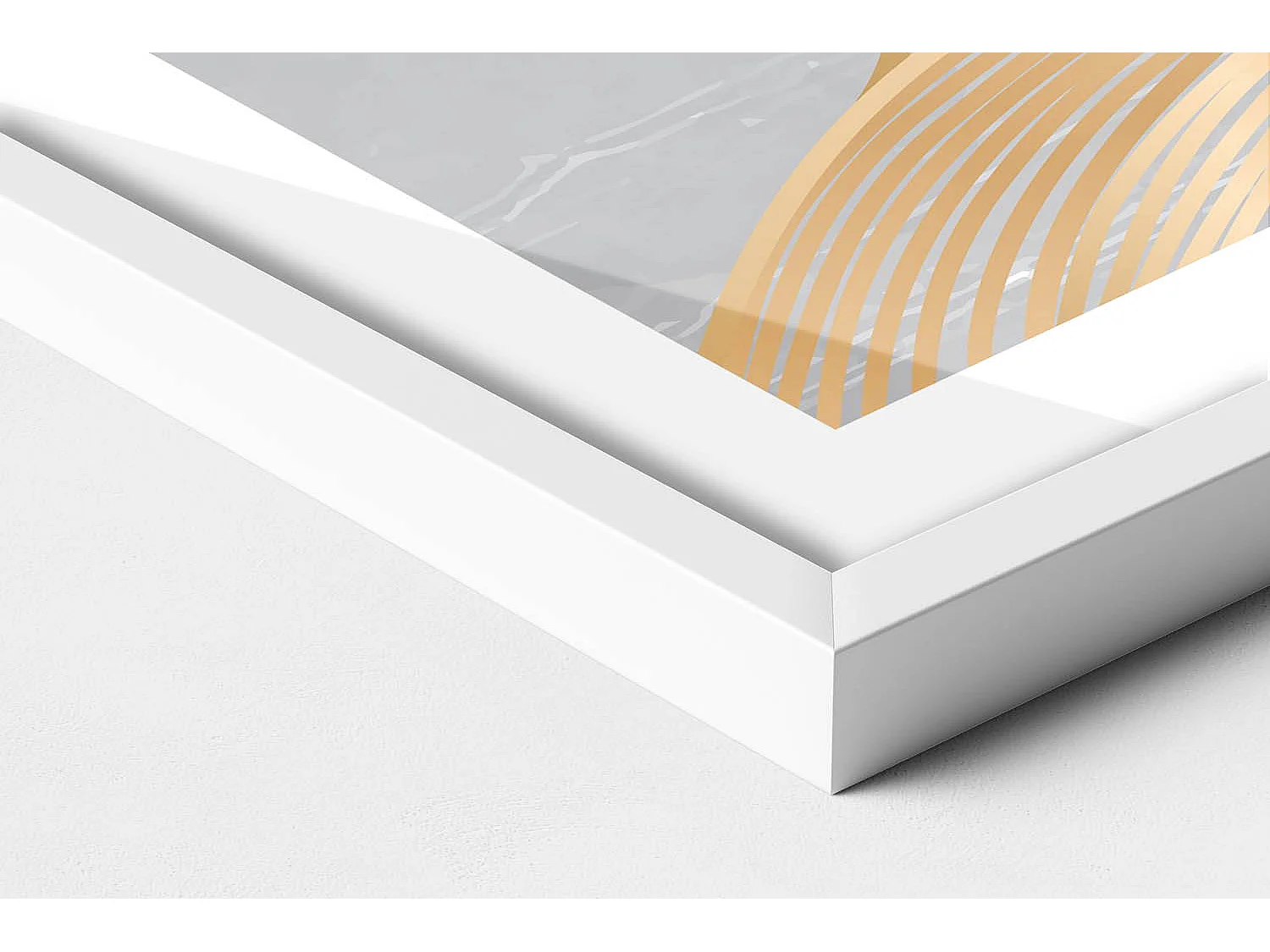 Dekoratives Gemälde mit weißem Rahmen, abstrakte Illustration des Mondes mit Gold 70 x 50 cm – perfekt für das Wohn- oder Schlafzimmer