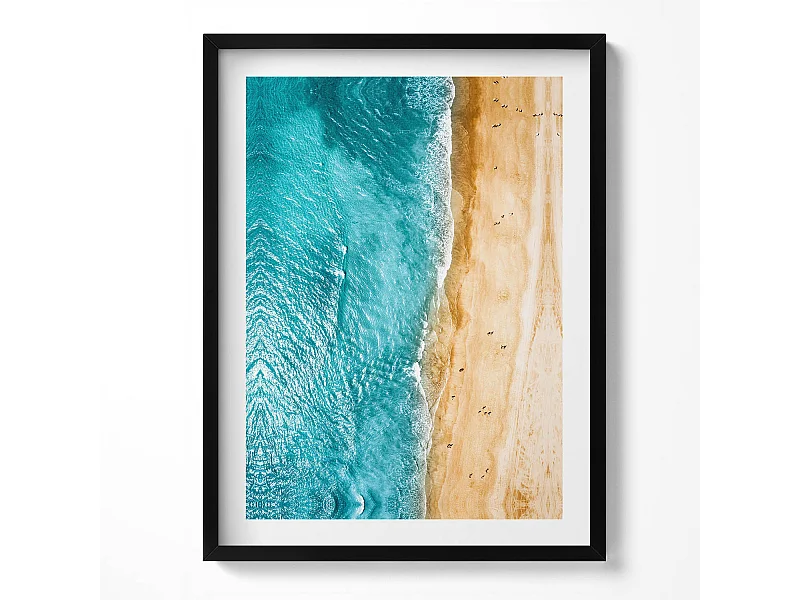 Decoratief schilderij met zwarte lijst, Sea Beach People 60 x 80 cm – Perfect voor de woon- of slaapkamer