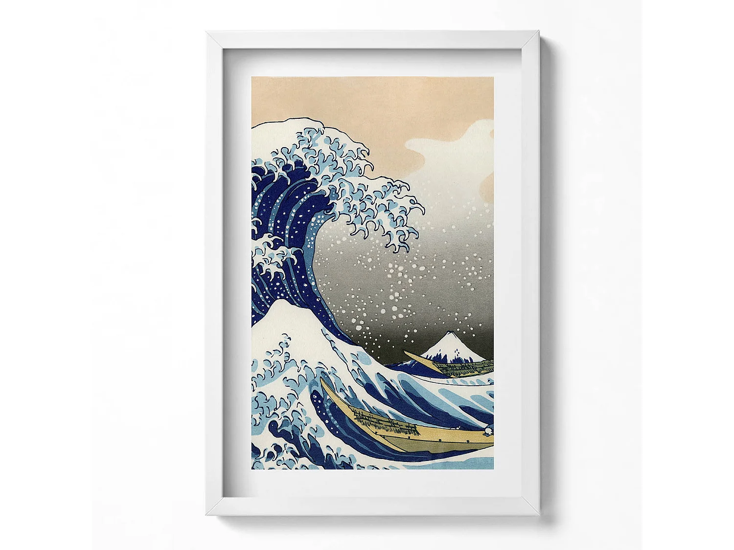 Tableau décoratif avec cadre blanc, Grosse vague à Kanagawa 40 x 60 cm– Parfait pour le salon ou la chambre