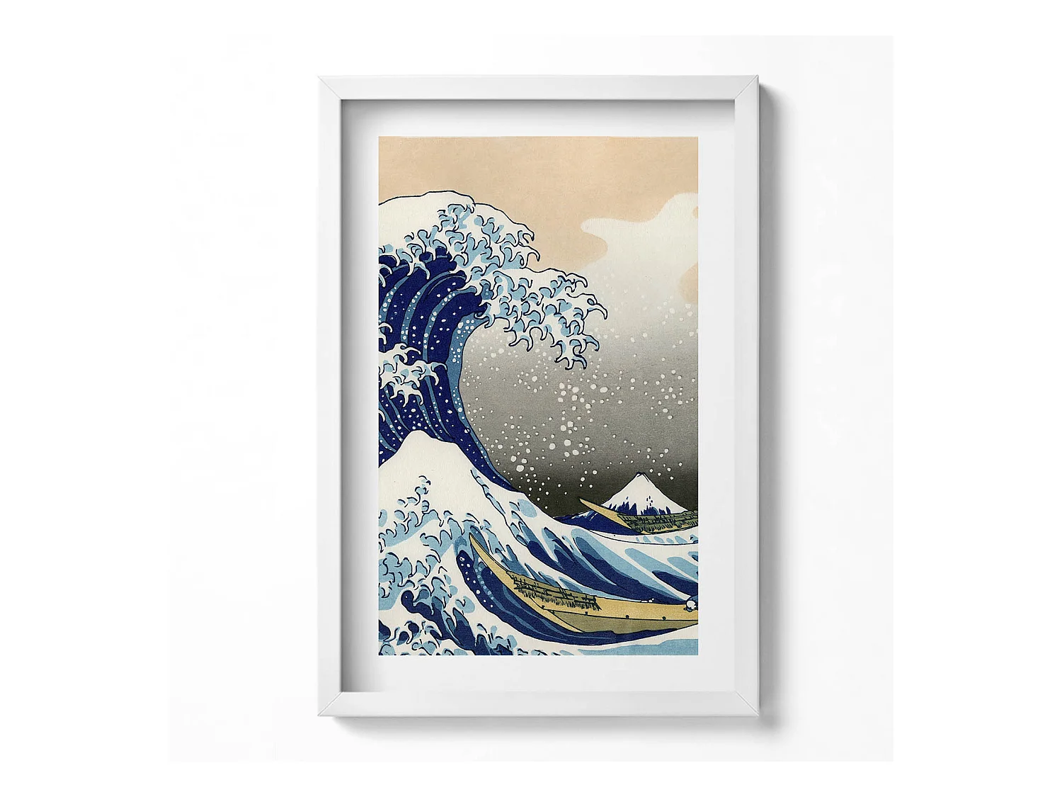 Tableau décoratif avec cadre blanc, Grosse vague à Kanagawa 40 x 60 cm– Parfait pour le salon ou la chambre