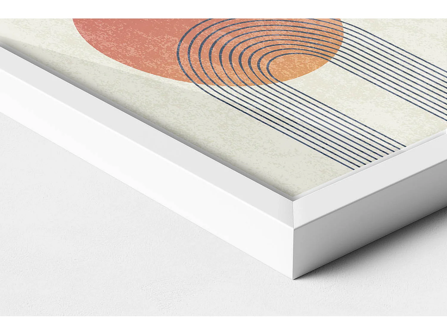 Dekoratives Gemälde mit weißem Rahmen, Linien und Kreis moderner Kunst 20 x 30 cm – Perfekt für das Wohn- oder Schlafzimmer