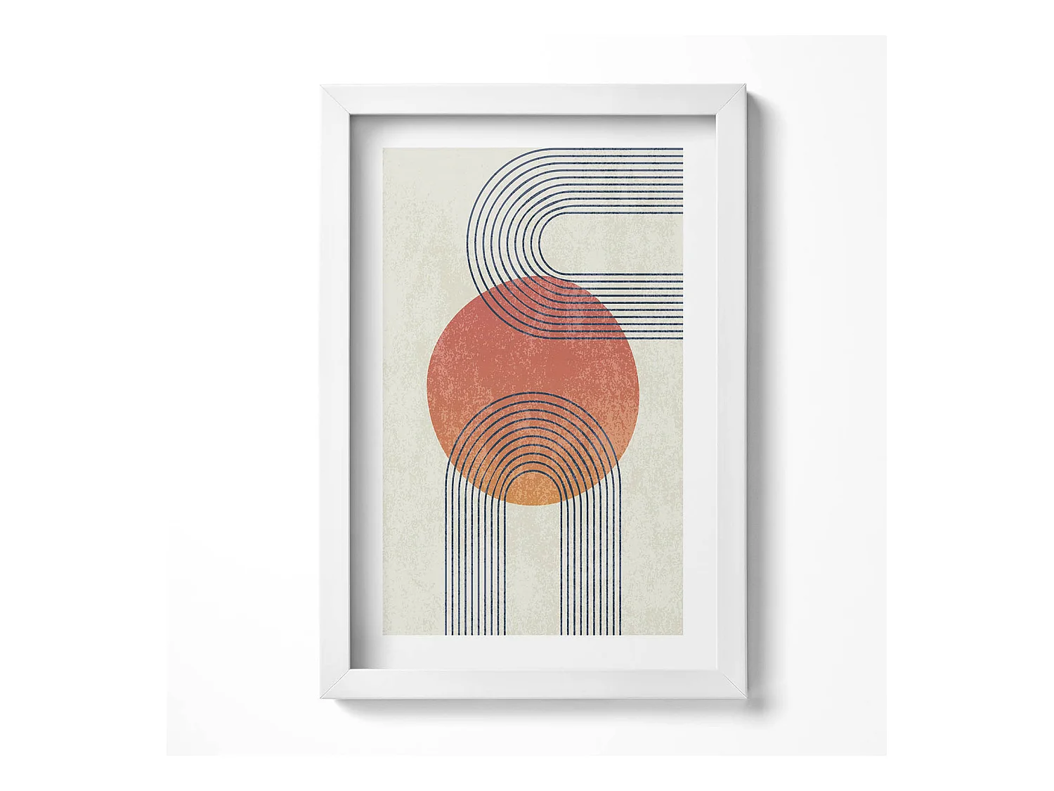 Tableau décoratif avec cadre blanc, Lignes et cercle d'art moderne 20 x 30 cm – Parfait pour le salon ou la chambre