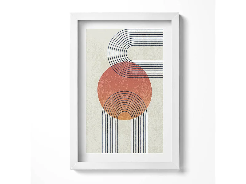 Dekoratives Gemälde mit weißem Rahmen, Linien und Kreis moderner Kunst 20 x 30 cm – Perfekt für das Wohn- oder Schlafzimmer