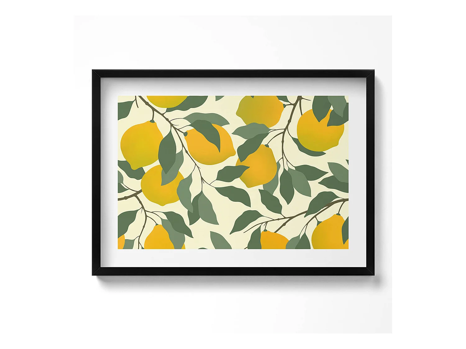 Tableau décoratif avec cadre noir, Illustration de citrons 70 x 50 cm– Parfait pour le salon ou la chambre