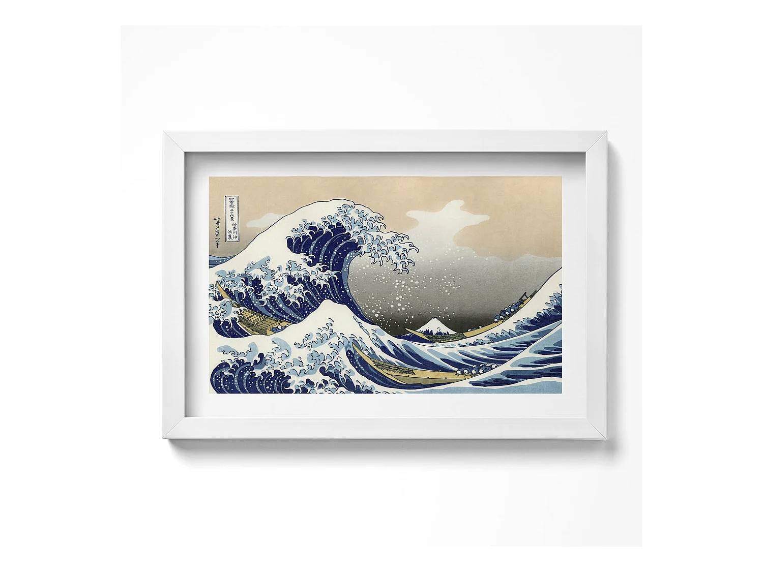 Tableau décoratif avec cadre blanc, Grosse vague à Kanagawa 30 x 20 cm – Parfait pour le salon ou la chambre