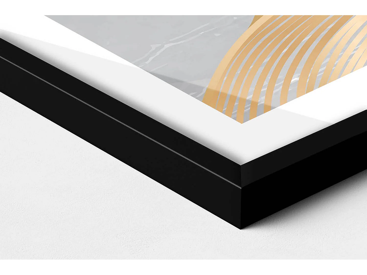 Dekoratives Gemälde mit schwarzem Rahmen, abstrakte Illustration des Mondes mit Gold 70 x 50 cm – perfekt für das Wohn- oder Schlafzimmer