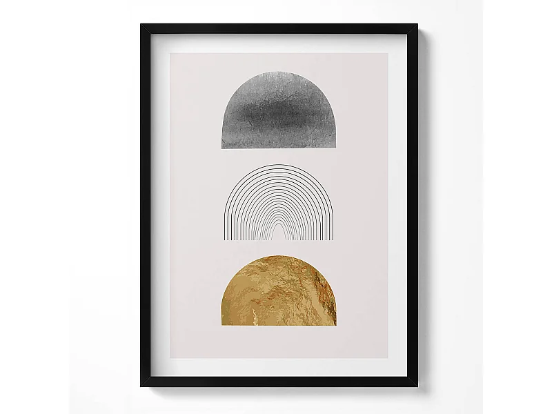 Tableau décoratif avec cadre noir, Formes bohèmes avec de l'or 60 x 80 cm– Parfait pour le salon ou la chambre