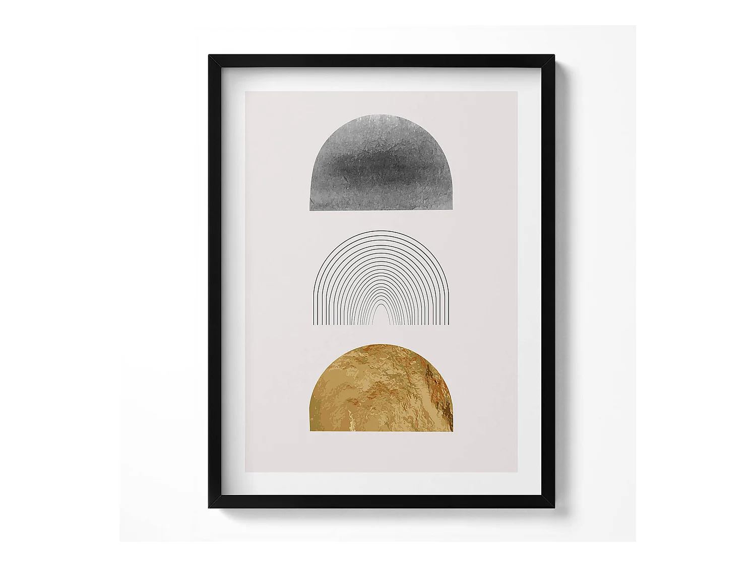 Tableau décoratif avec cadre noir, Formes bohèmes avec de l'or 60 x 80 cm– Parfait pour le salon ou la chambre