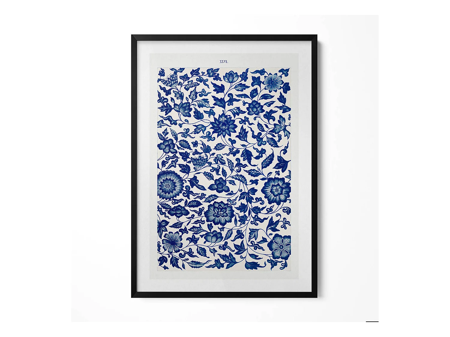 Tableau décoratif avec cadre noir, Motif floral vintage 70 x 100 cm– Parfait pour le salon ou la chambre