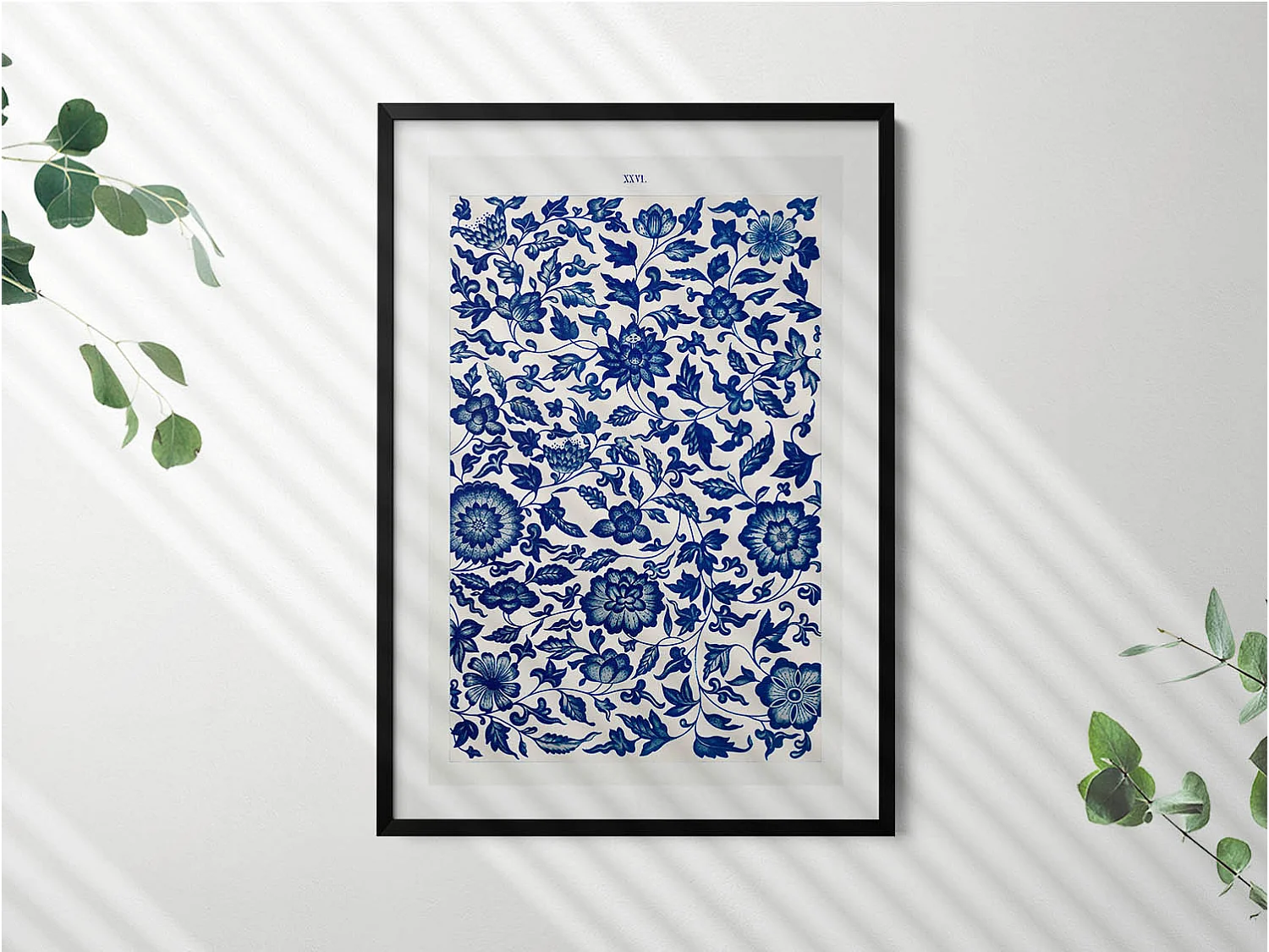 Dekoratives Gemälde mit schwarzem Rahmen, Vintage-Blumenmuster 70 x 100 cm – perfekt für das Wohn- oder Schlafzimmer