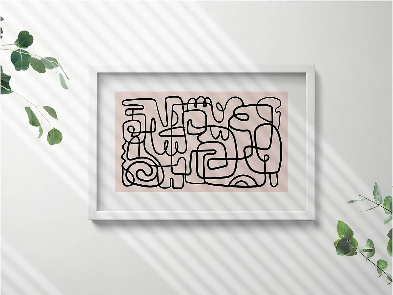 Dekoratives Gemälde mit weißem Rahmen, minimalistische Abstraktion mit goldenen Details 60 x 40 cm – Perfekt für das Wohn- oder Schlafzimmer