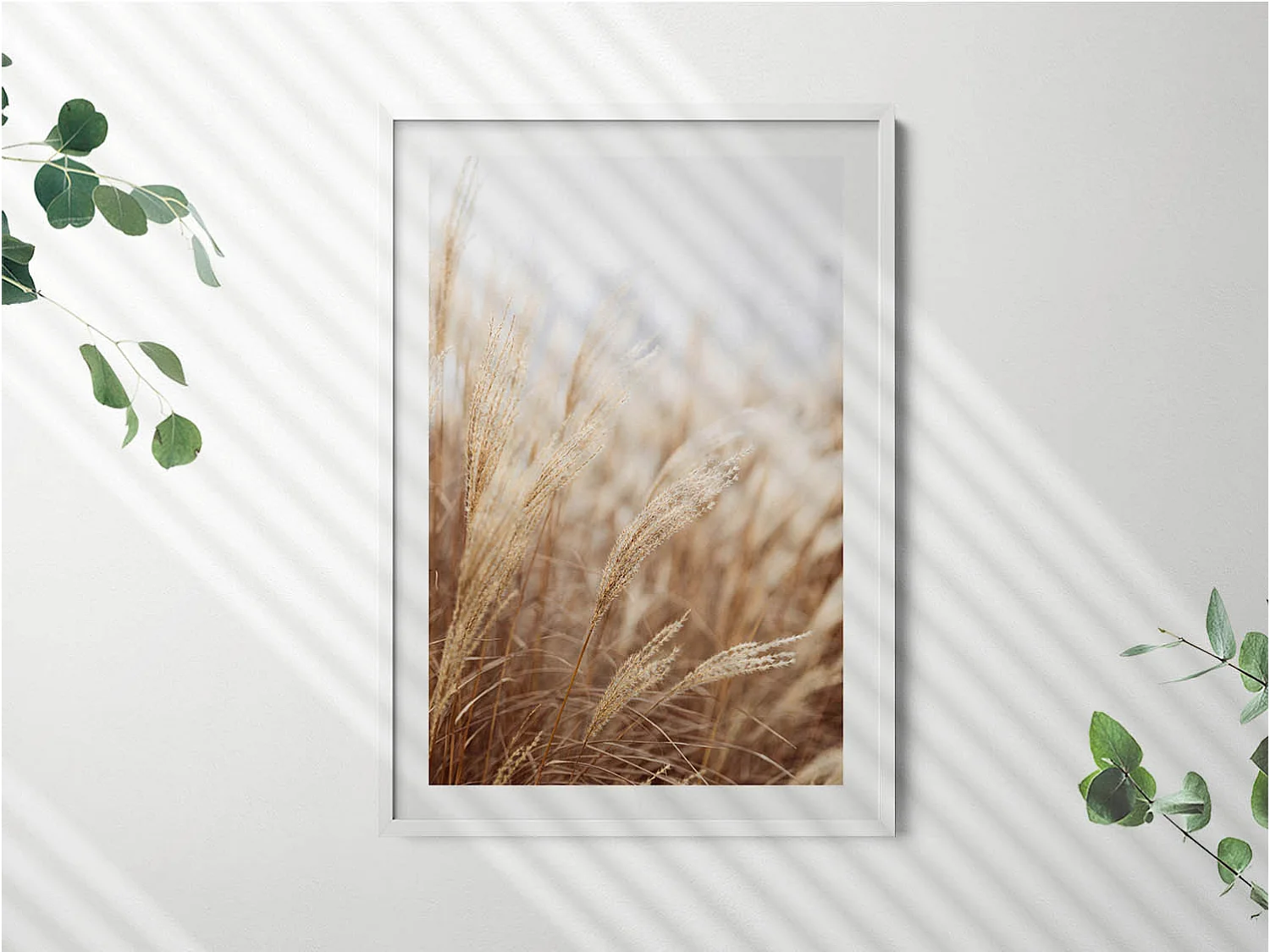 Dekoratives Gemälde mit weißem Rahmen, Böhmisches Gras, Getreide, Natur, 70 x 100 cm – perfekt für das Wohnzimmer oder Schlafzimmer