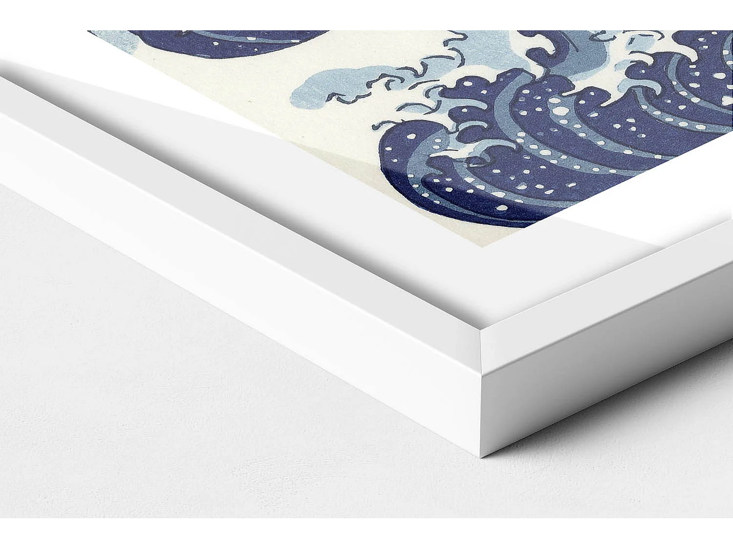 Dekoratives Gemälde mit weißem Rahmen, Große Welle in Kanagawa 70 x 50 cm – Perfekt für das Wohn- oder Schlafzimmer