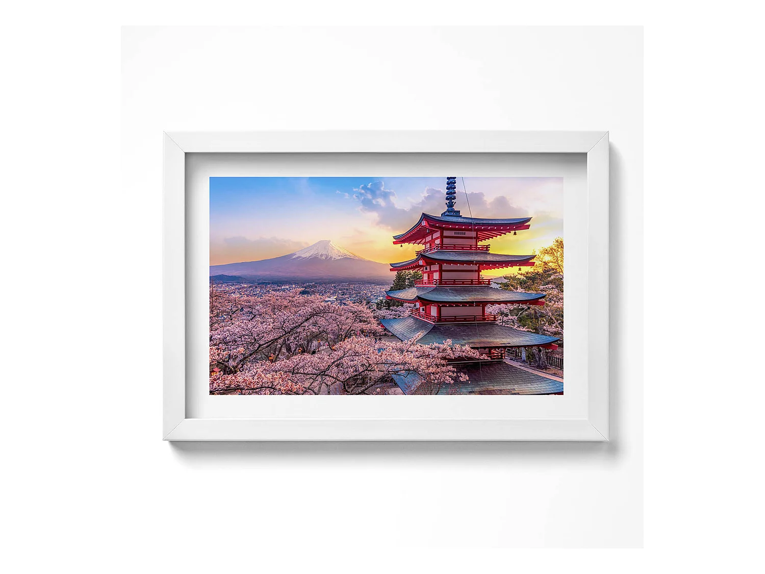 Tableau décoratif avec cadre blanc, construction japonaise 30 x 20 cm – Parfait pour le salon ou la chambre