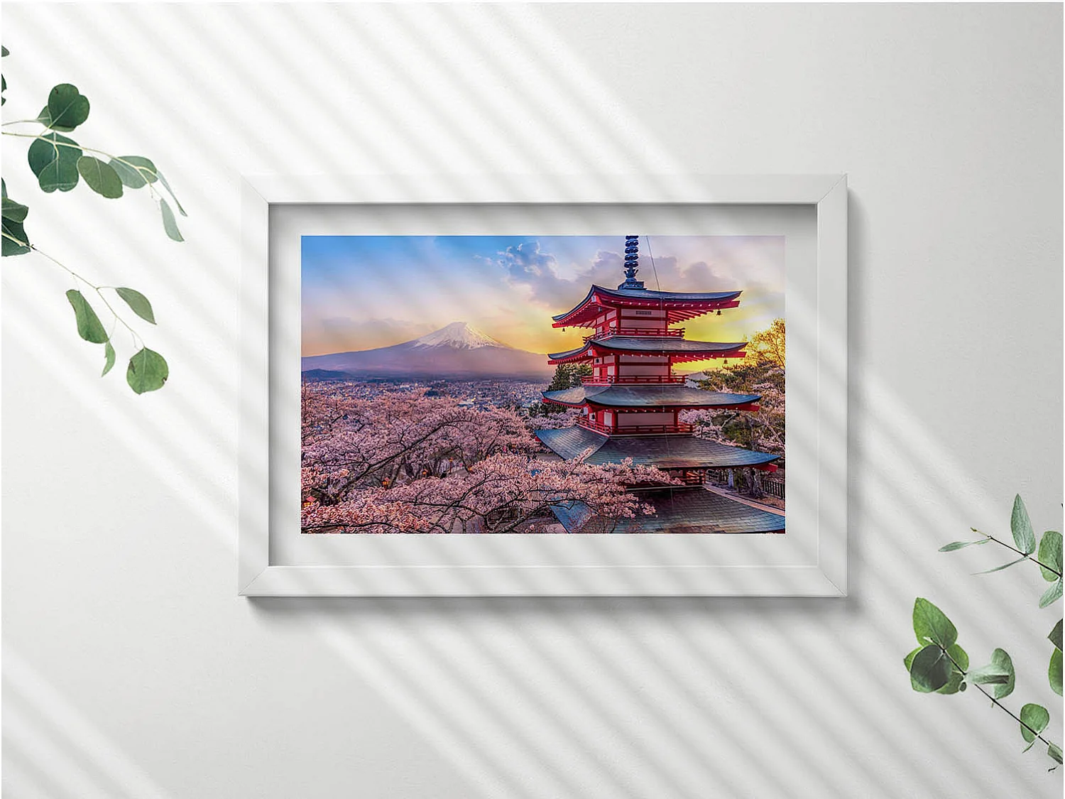 Tableau décoratif avec cadre blanc, construction japonaise 30 x 20 cm – Parfait pour le salon ou la chambre