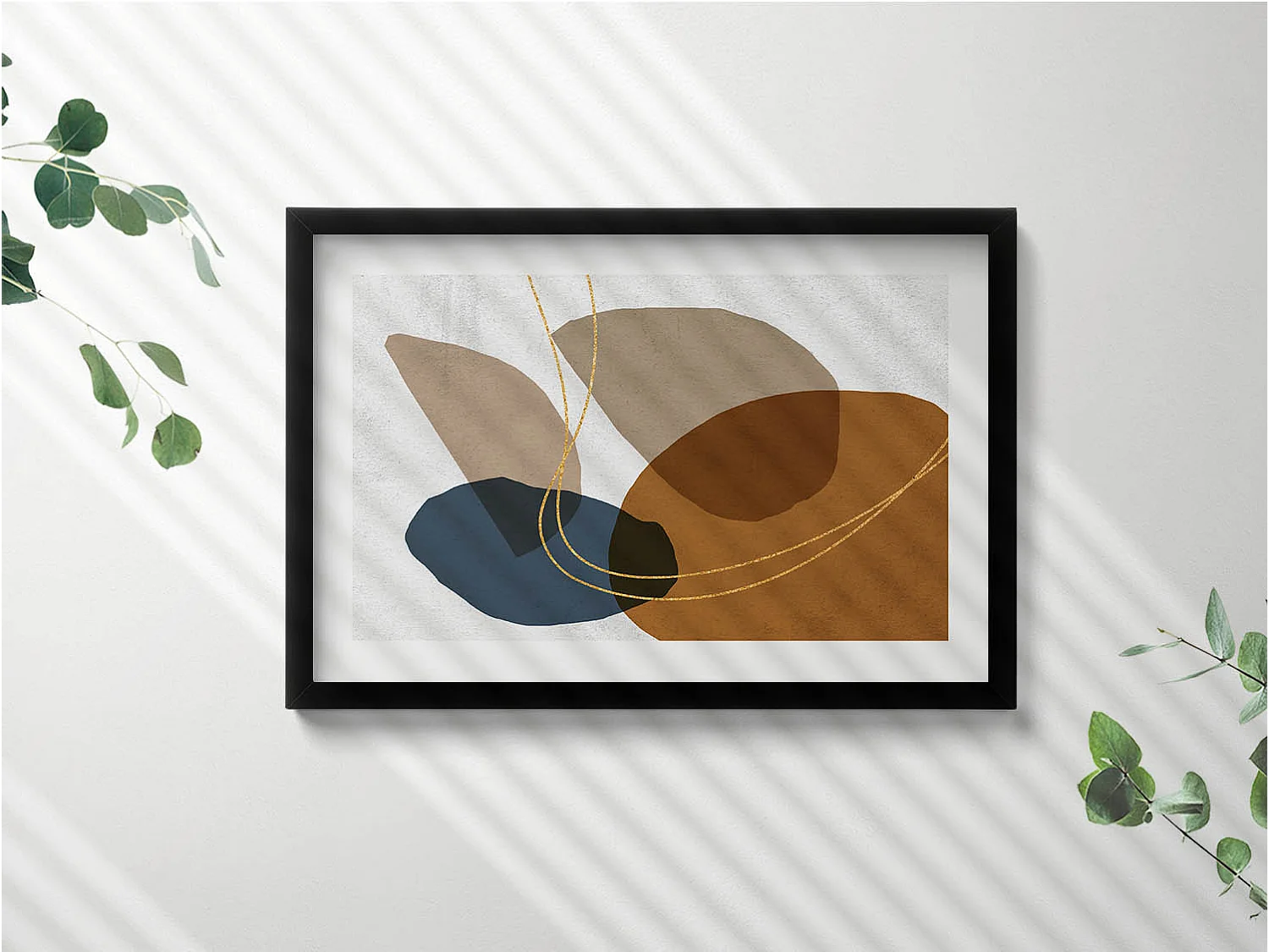 Dekoratives Gemälde mit schwarzem Rahmen, abstrakte böhmische Komposition 60 x 40 cm – perfekt für das Wohn- oder Schlafzimmer