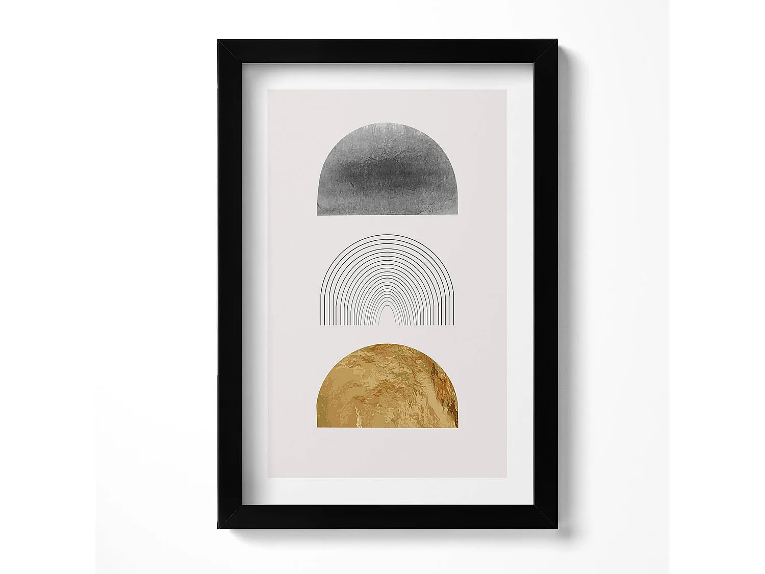 Tableau décoratif avec cadre noir, Formes bohèmes avec de l'or 20 x 30 cm – Parfait pour le salon ou la chambre