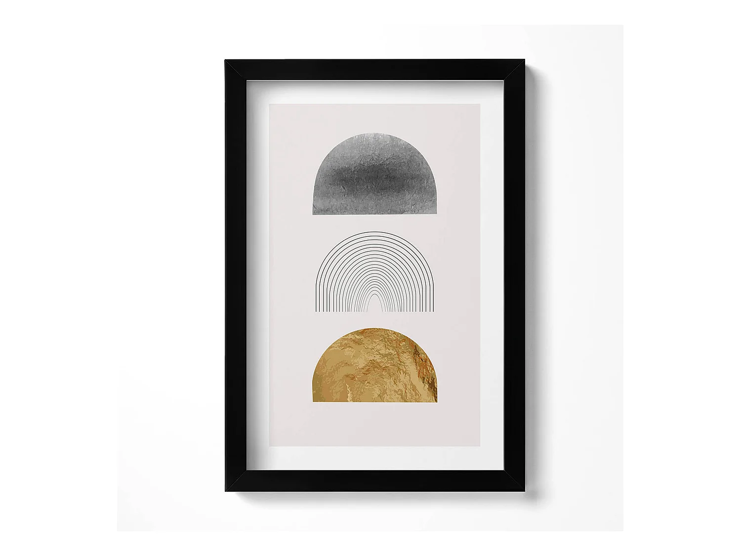 Tableau décoratif avec cadre noir, Formes bohèmes avec de l'or 20 x 30 cm – Parfait pour le salon ou la chambre