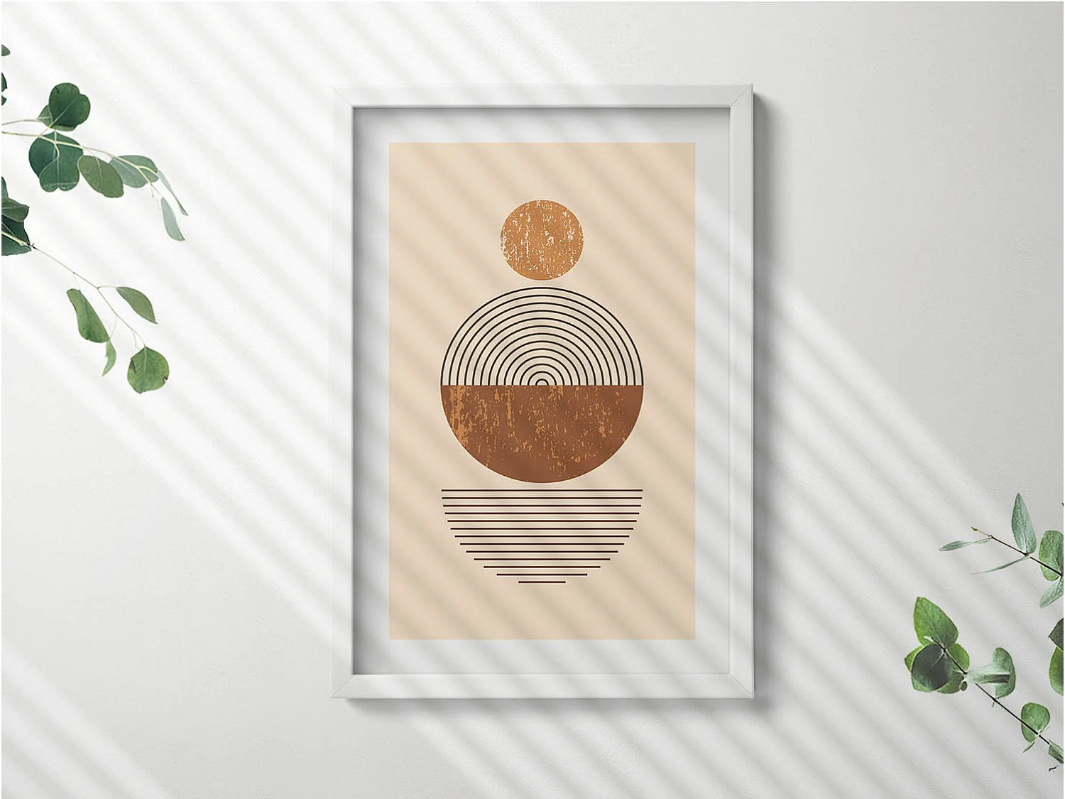 Tableau décoratif avec cadre blanc, Art géométrique dans un style bohème 40 x 60 cm– Parfait pour le salon ou la chambre