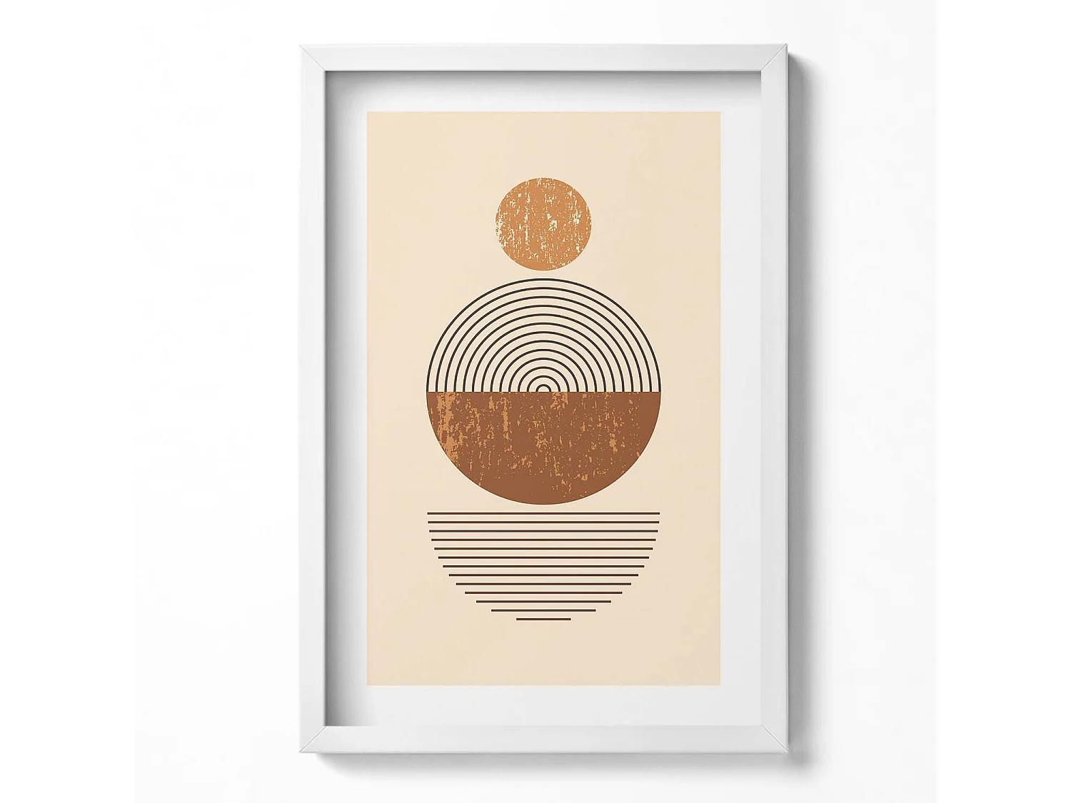 Dekoratives Gemälde mit weißem Rahmen, geometrische Kunst im Bohème-Stil 40 x 60 cm – perfekt für das Wohn- oder Schlafzimmer