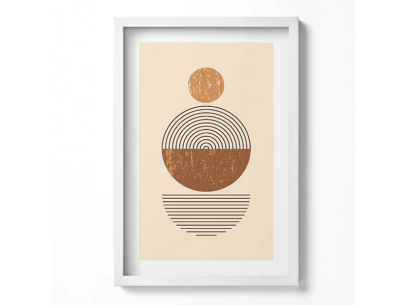 Dekoratives Gemälde mit weißem Rahmen, geometrische Kunst im Bohème-Stil 40 x 60 cm – perfekt für das Wohn- oder Schlafzimmer