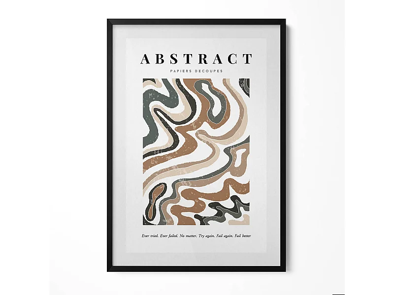 Tableau décoratif avec cadre noir, Abstraction bohème linéaire 70 x 100 cm– Parfait pour le salon ou la chambre