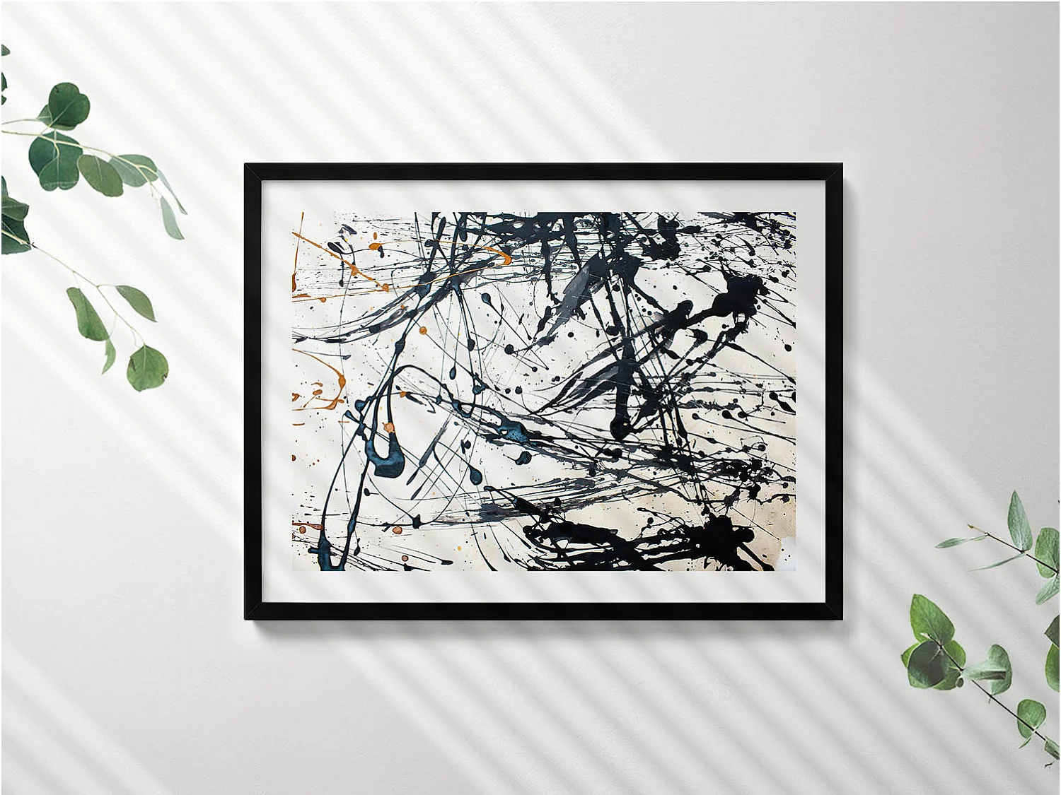 Decoratief schilderij met zwarte lijst, abstracte creatieve kunst 80 x 60 cm – perfect voor de woon- of slaapkamer