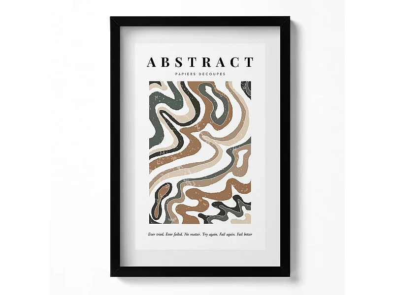 Decoratief schilderij met zwarte lijst, Lineaire bohemien abstractie 40 x 60 cm – Perfect voor de woon- of slaapkamer