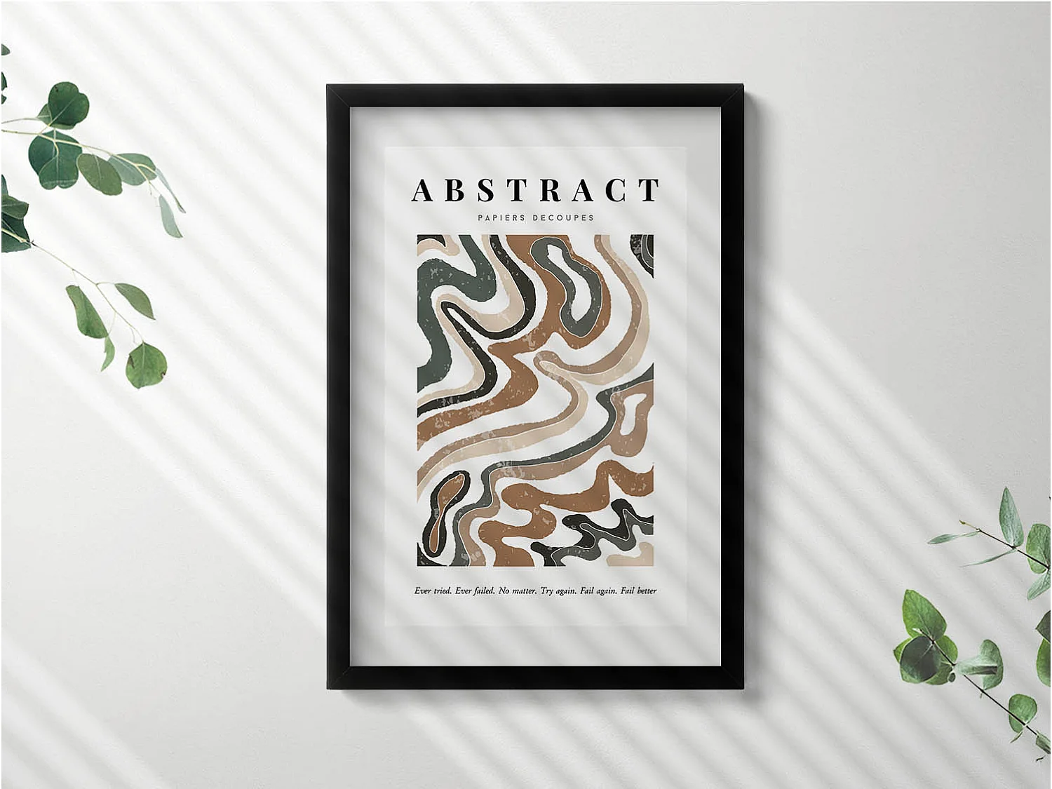 Decoratief schilderij met zwarte lijst, Lineaire bohemien abstractie 40 x 60 cm – Perfect voor de woon- of slaapkamer