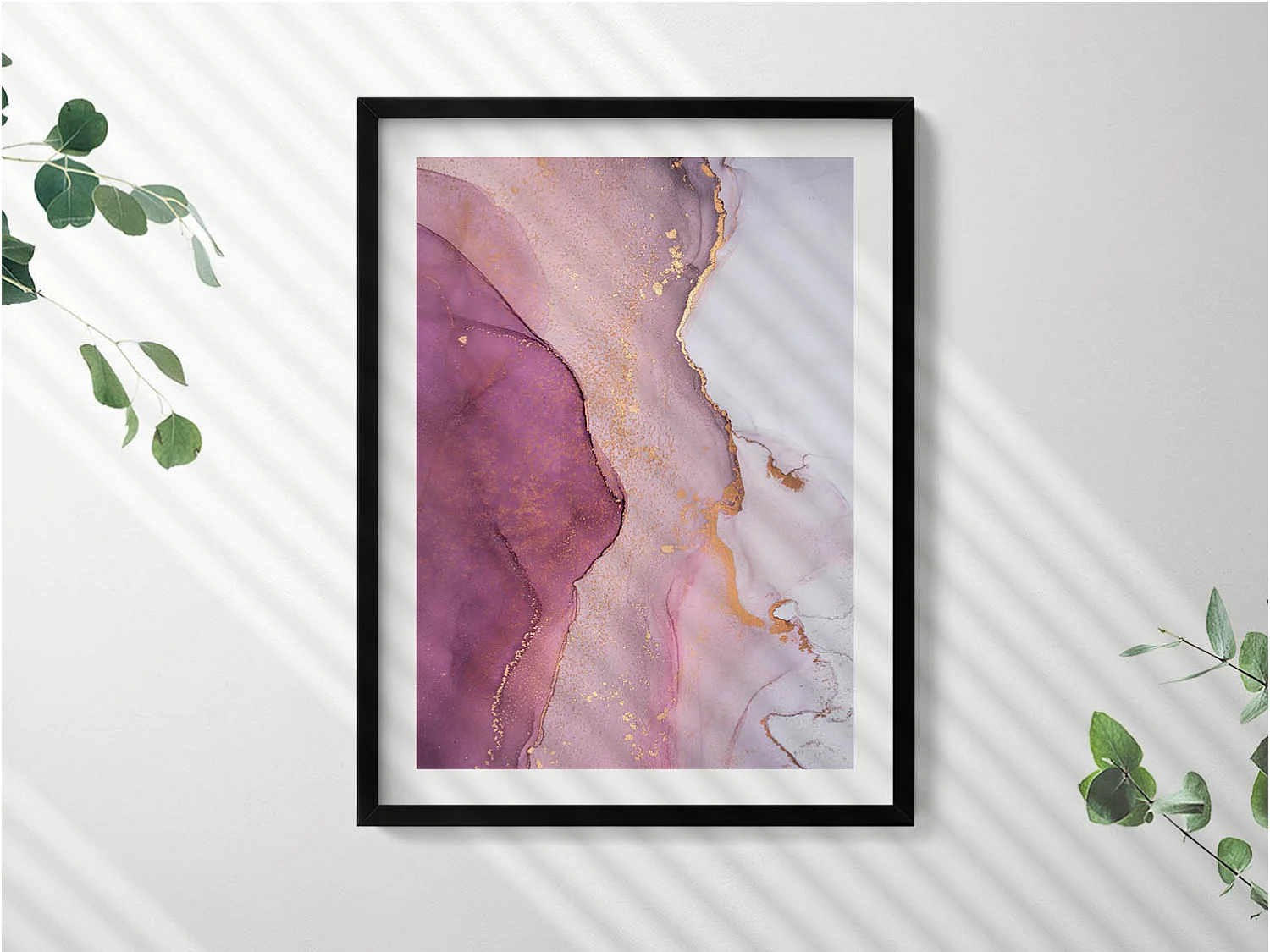 Dekoratives Gemälde mit schwarzem Rahmen, fließende und zarte Abstraktion 60 x 80 cm – perfekt für das Wohn- oder Schlafzimmer