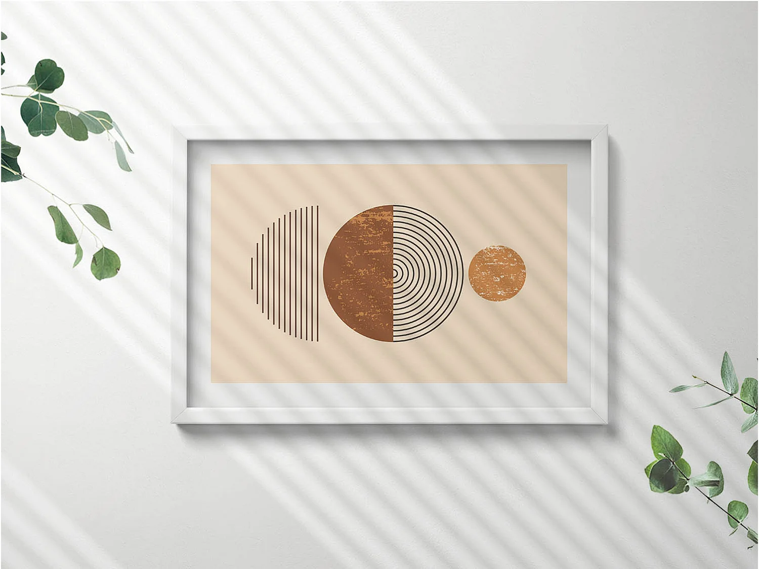 Dekoratives Gemälde mit weißem Rahmen, geometrische Kunst im Bohème-Stil 60 x 40 cm – perfekt für das Wohn- oder Schlafzimmer