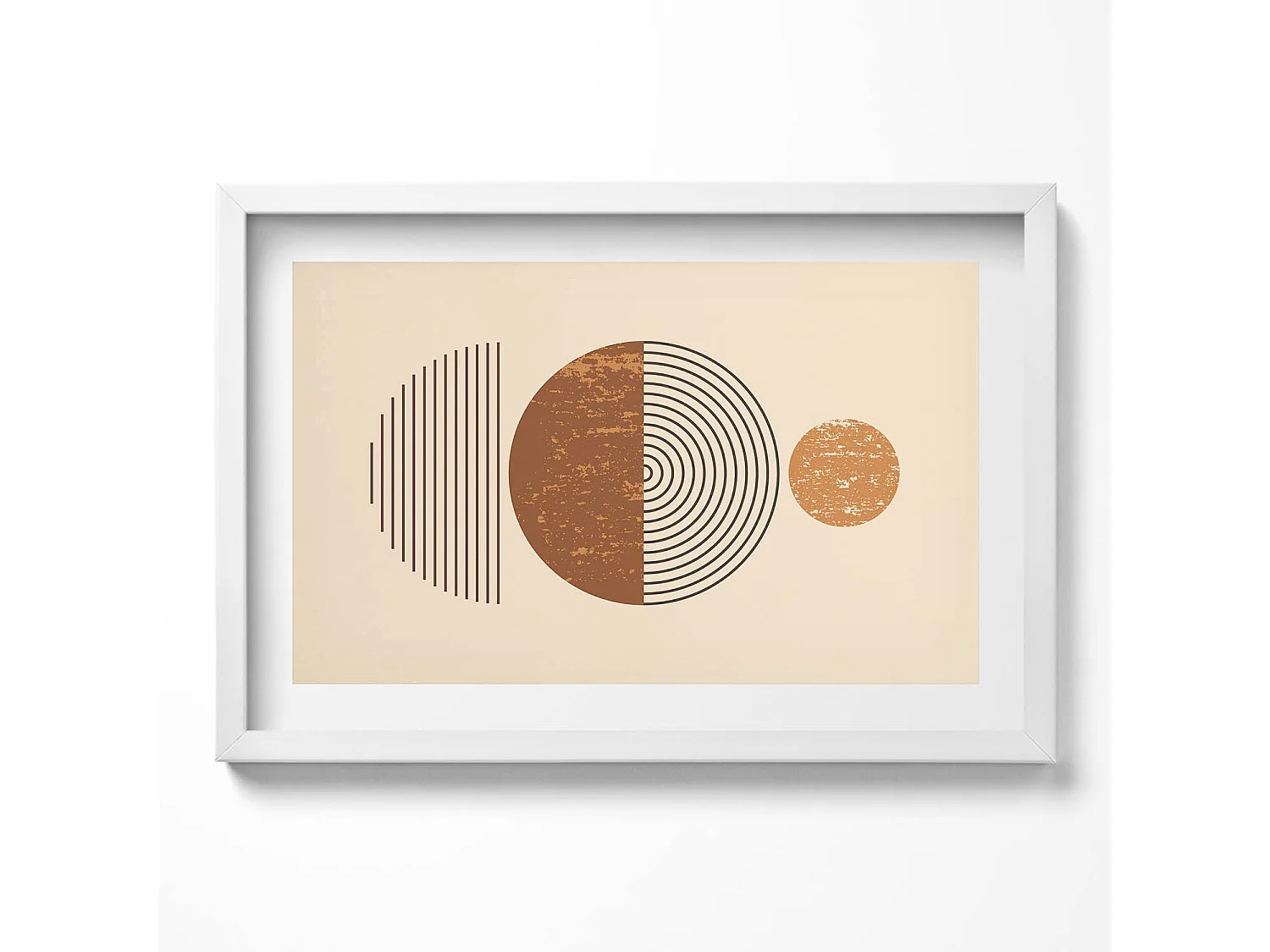 Dekoratives Gemälde mit weißem Rahmen, geometrische Kunst im Bohème-Stil 60 x 40 cm – perfekt für das Wohn- oder Schlafzimmer