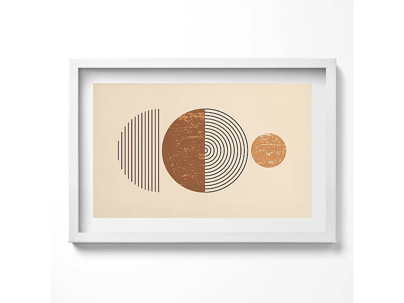 Dekoratives Gemälde mit weißem Rahmen, geometrische Kunst im Bohème-Stil 60 x 40 cm – perfekt für das Wohn- oder Schlafzimmer