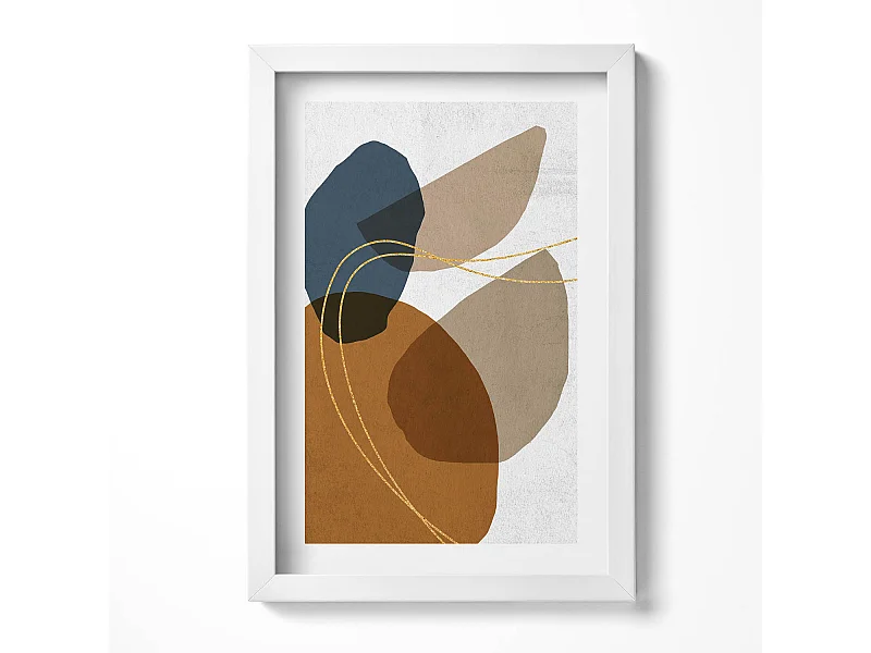 Decoratief schilderij met witte lijst, abstracte bohemien compositie 20 x 30 cm – Perfect voor de woon- of slaapkamer